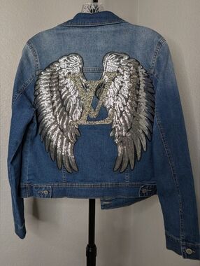 Sequin Wing Denim Jacket - Blue